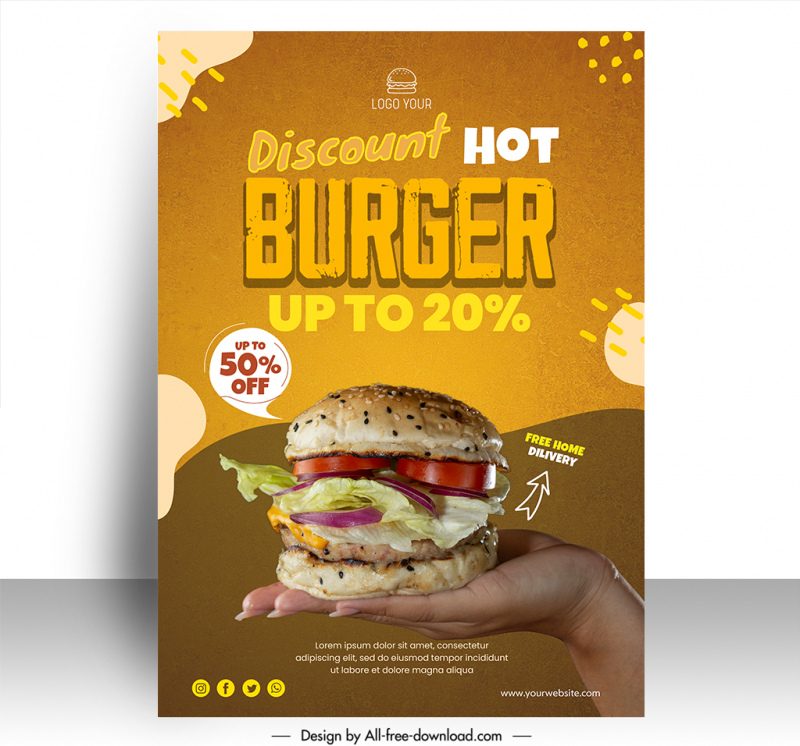 burgers discount poster template hand holding food sketch