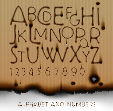 burn marks alphabet and numbers vectors
