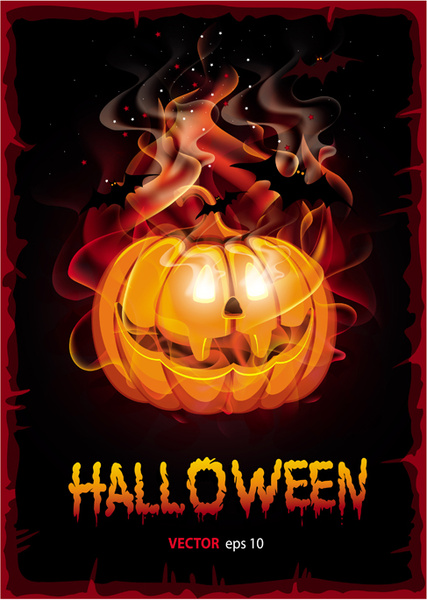 burning halloween pumpkin background vector