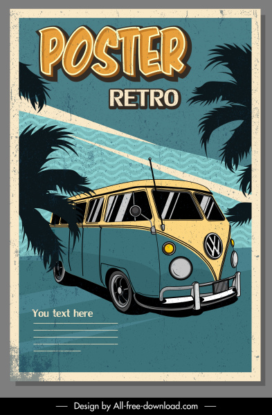 bus advertising poster colored vintage grunge decor