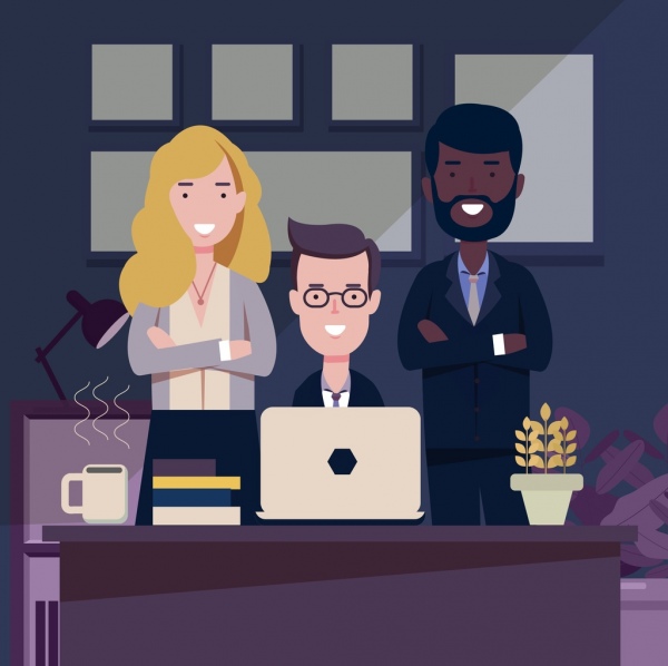 business background meeting staffs icons cartoon design