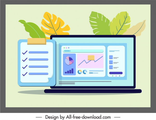 business background template laptop sketch colorful flat design