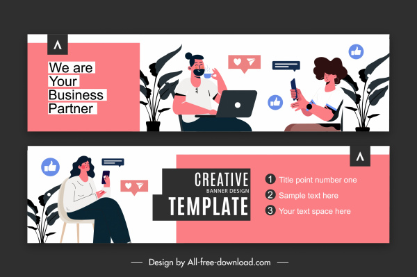 business banner template staffs communication elements sketch