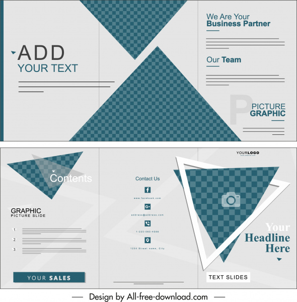 business brochure trifold shape flat geometric checkered decor