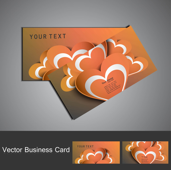 business card set colorful heart stylish vector