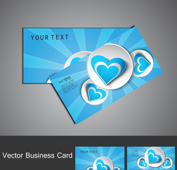 business card set colorful heart stylish vector