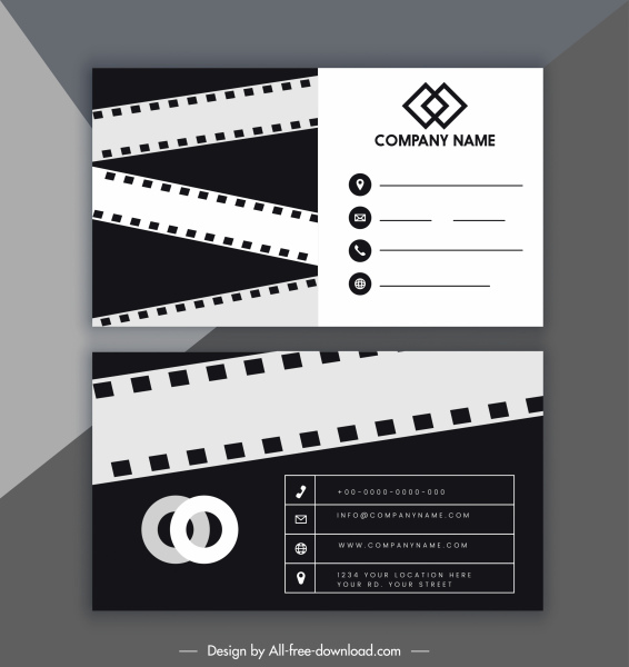 business card template black white film strip decor 