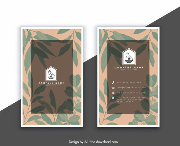 business card template blurred leaves decor vertical design