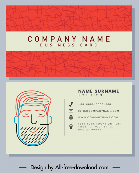 business card template classic handdrawn man face sketch
