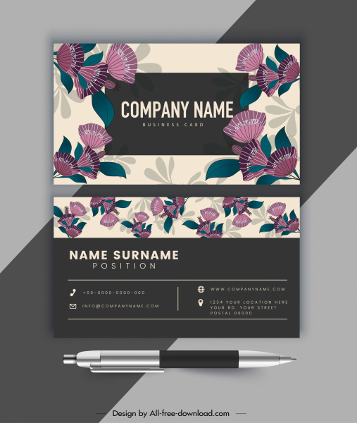 business card template classical floral decor
