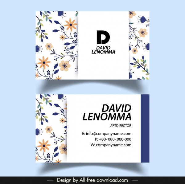 business card template colorful flora decor flat sketch