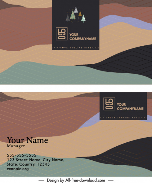 business card template colorful vintage mountain ranges sketch