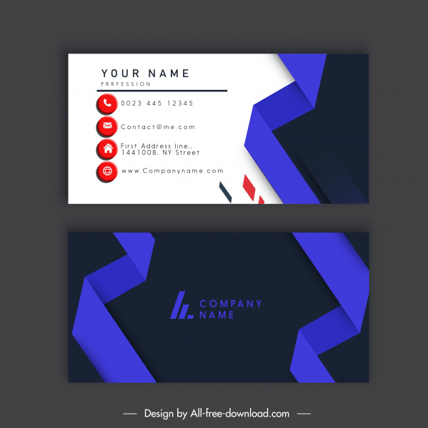 business card template dark bright violet 3d shape