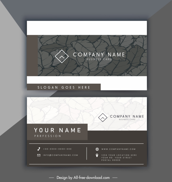 business card template dark brown leaves decor