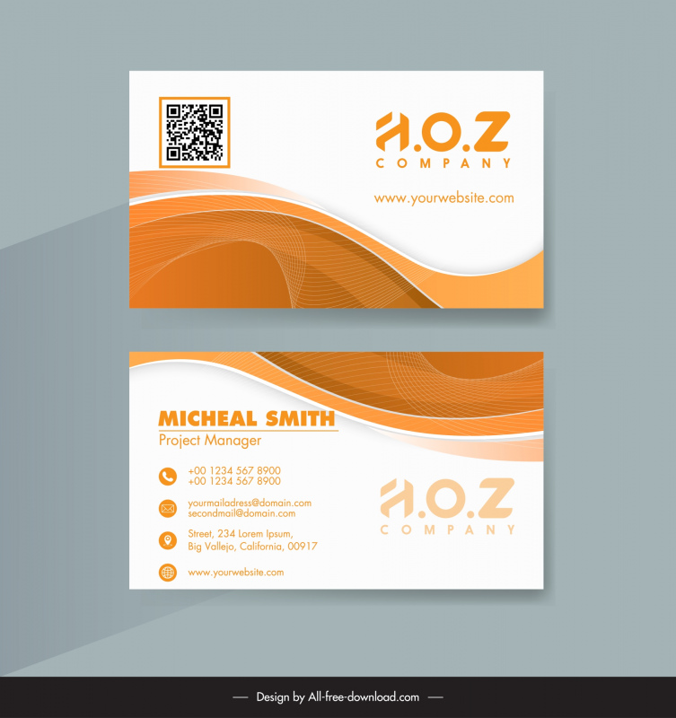 business card template elegant curved waves 