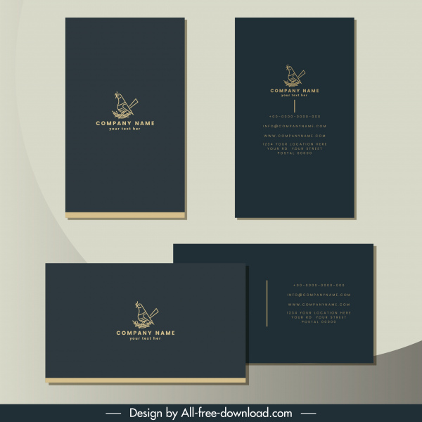 business card template elegant grey plain bird sketch
