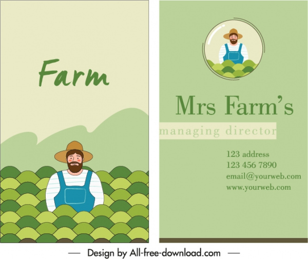 business card template farmer icon sketch cartoon character