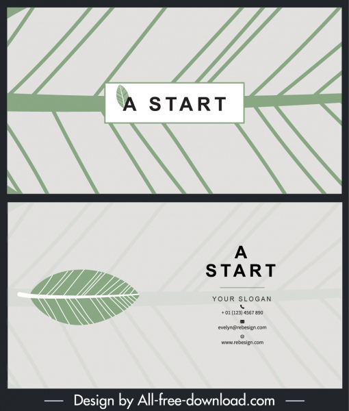 business card template leaf pattern decor flat design