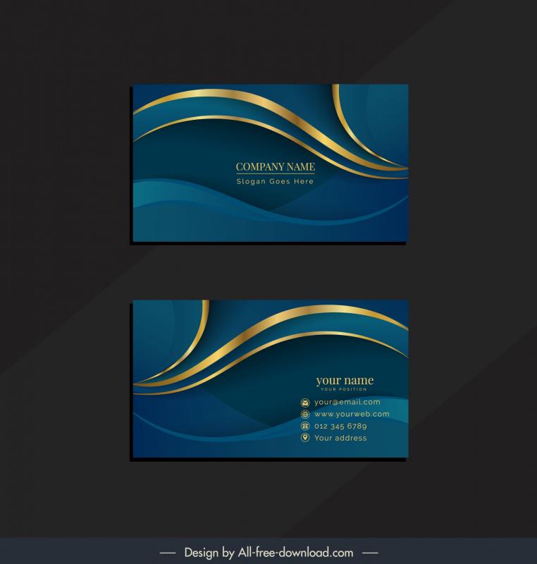 business card template luxury blue dynamic wavy curves 