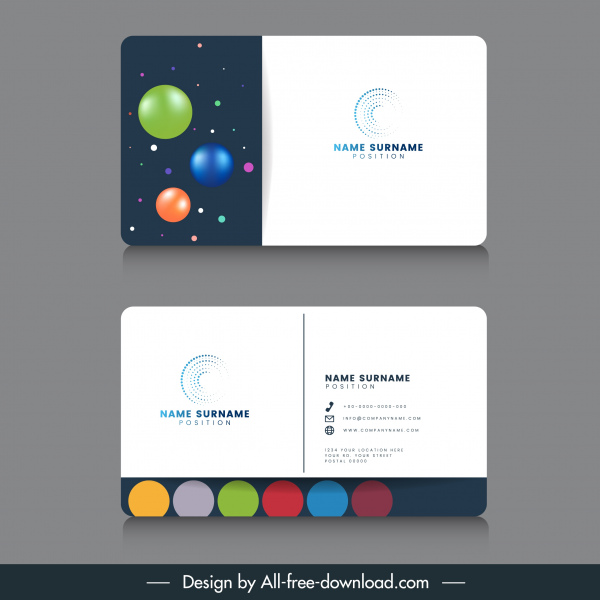 business card template modern colorful shiny circles decor