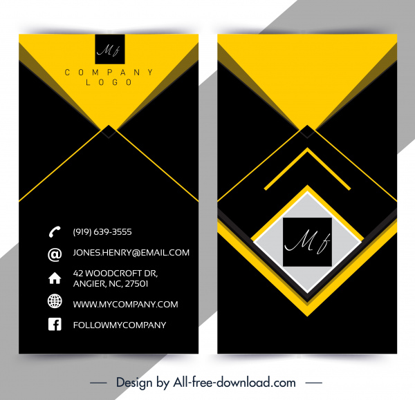 business card template modern elegant black yellow geometric