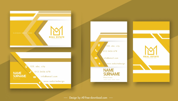 business card template modern flat bright yellow white 