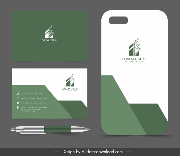 business card template modern flat green white decor