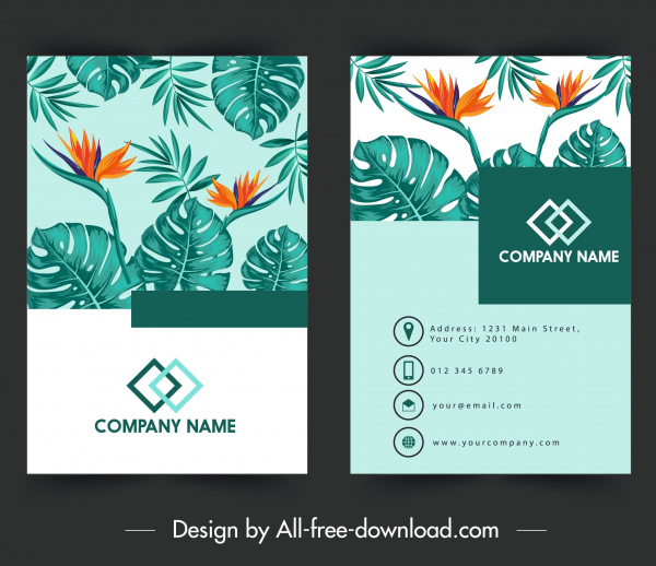 business card template nature theme flowers leaves decor