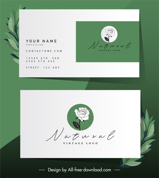 business card template rose sketch classic handdrawn