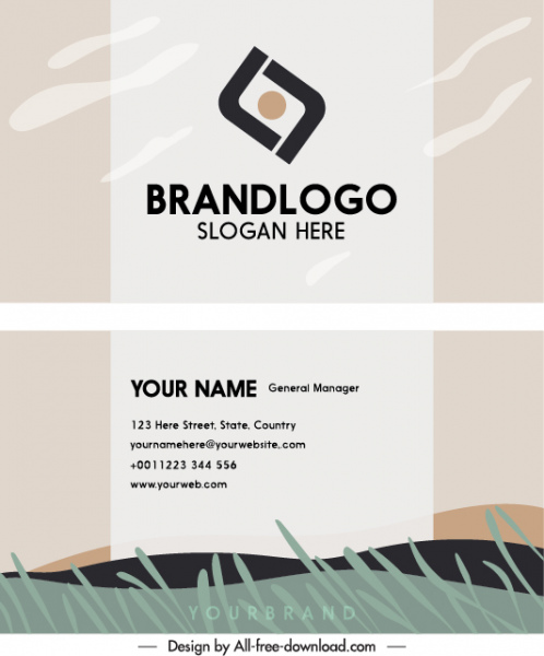 business card template simple flat bright nature sketch