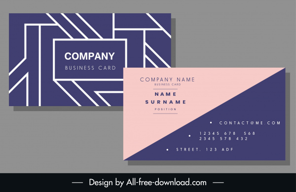 business card template simple flat pink violet decor