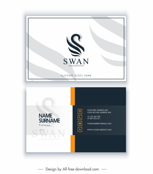 business card template swan logo decor contrast design