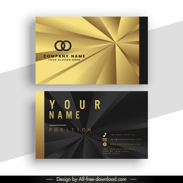 business card templates black golden 3d geometric rays