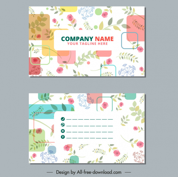business card templates colorful flora leaf decor