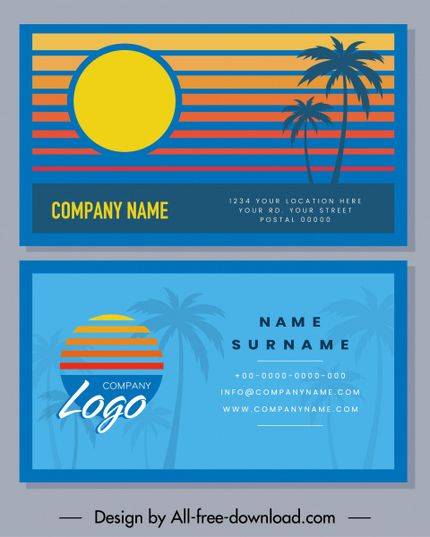 business card templates sunset scene theme coconut decor