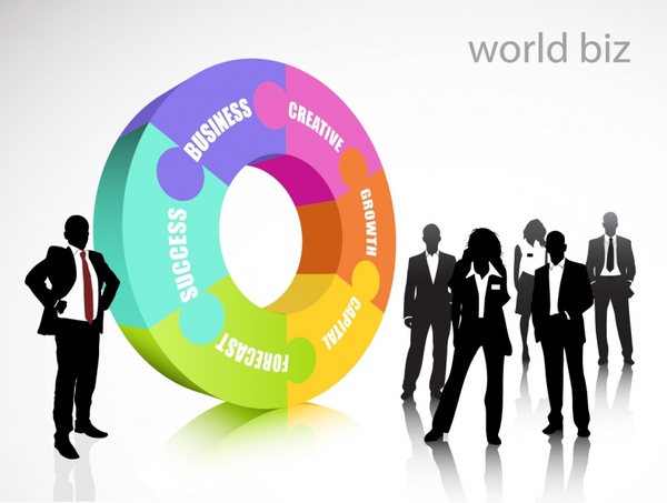 business background human silhouettes 3d pie chart