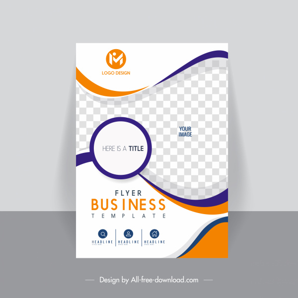 business flyer template elegant bright checkered curves sketch