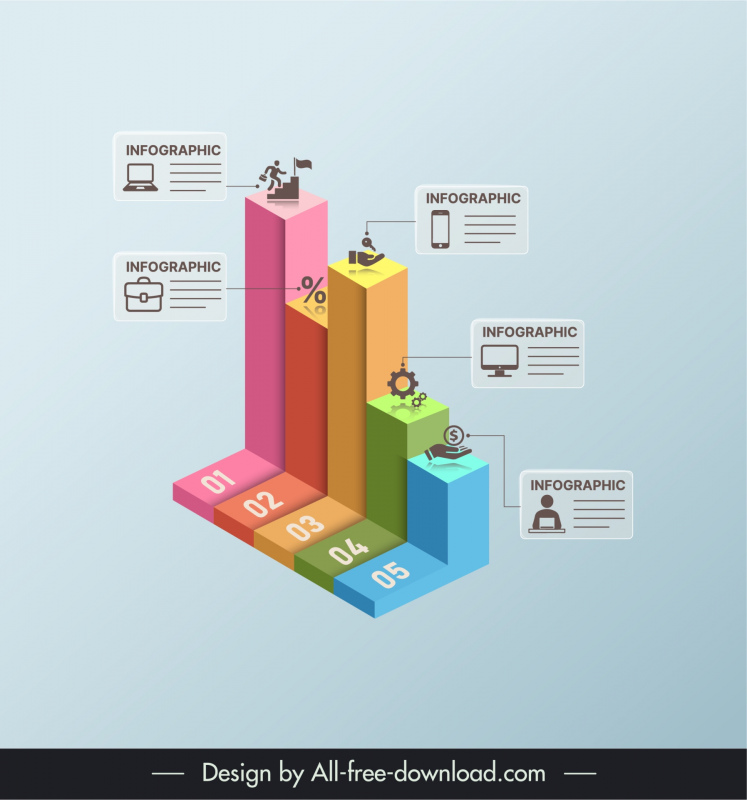 business infographic template modern 3d column 