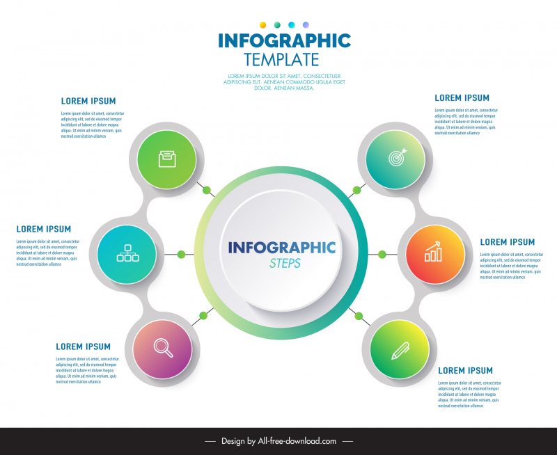 business infographic template symmetric circles layout 