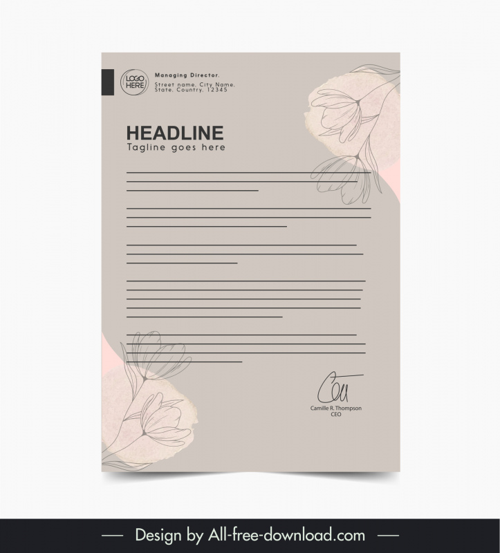 business letterhead template flat classical handdrawn flora 