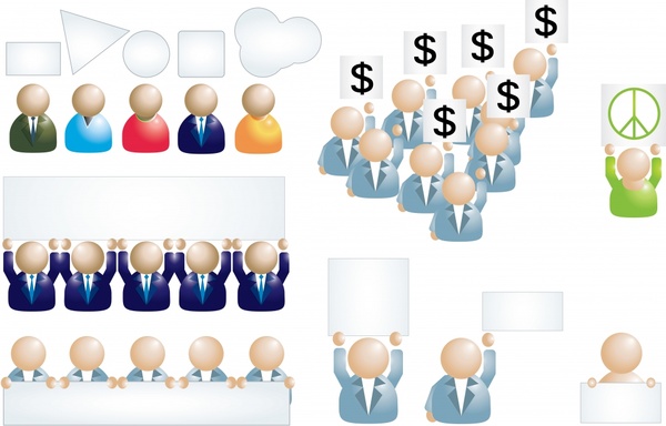 business people icons shiny colored modern sketch