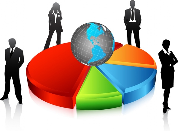 business background staff globe chart icons 3d design