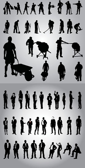 working people icons black silhouette sketch