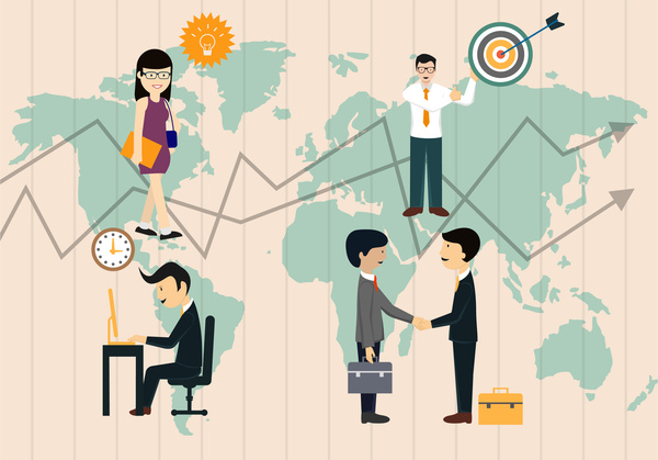business vector illustration with people on vigentte map