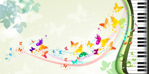 butterflies with music vector background 
