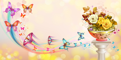 butterflies with music vector background 