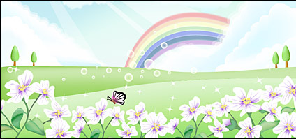 Butterfly and flower in the Rainbow sky 