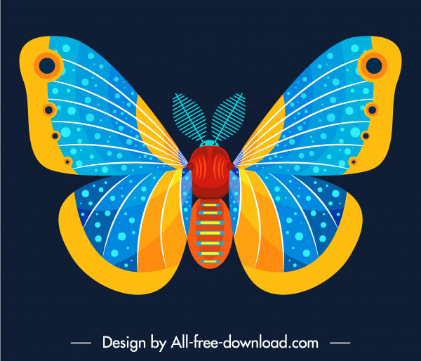 butterfly insect icon colorful decor symmetric flat design
