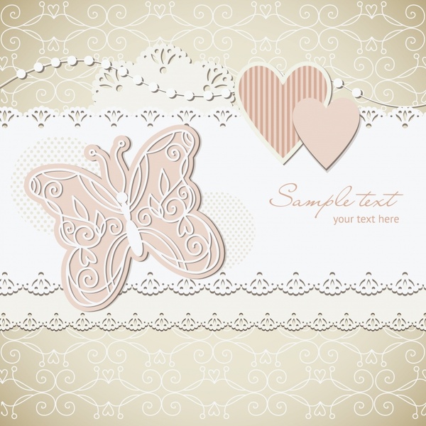 wedding card template elegant butterfly hearts decor