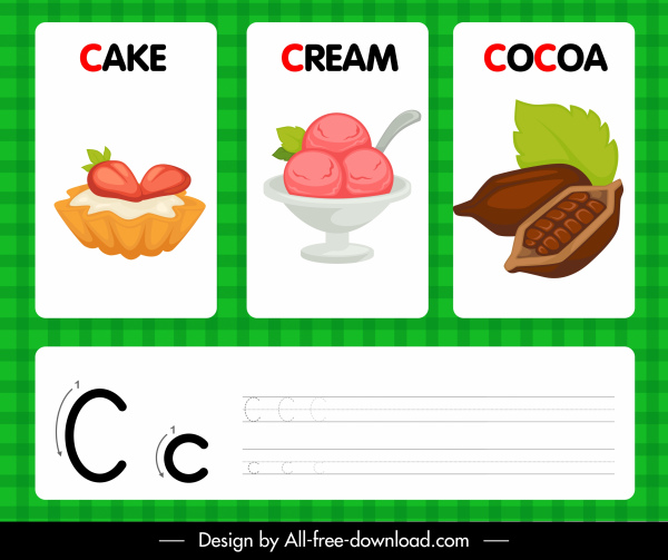 c alphabet teaching template cake crean cocoa sketch